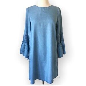 Mossimo 100% Lyocell Chambray Ruched Bell Sleeve Dress NWT